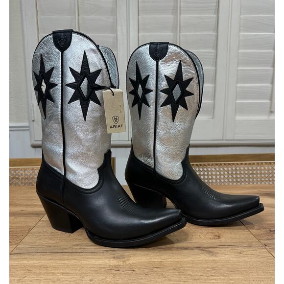 Ariat Women's Starlight X Toe Western Boot Silver Black Leather Sz 9 NWOB Cowboy - Picture 3 of 16